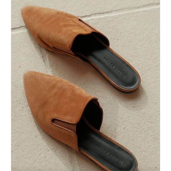 Jenni Kayne Shoes - Jenni Kayne Suede Pointed-Toe Mules in Cognac